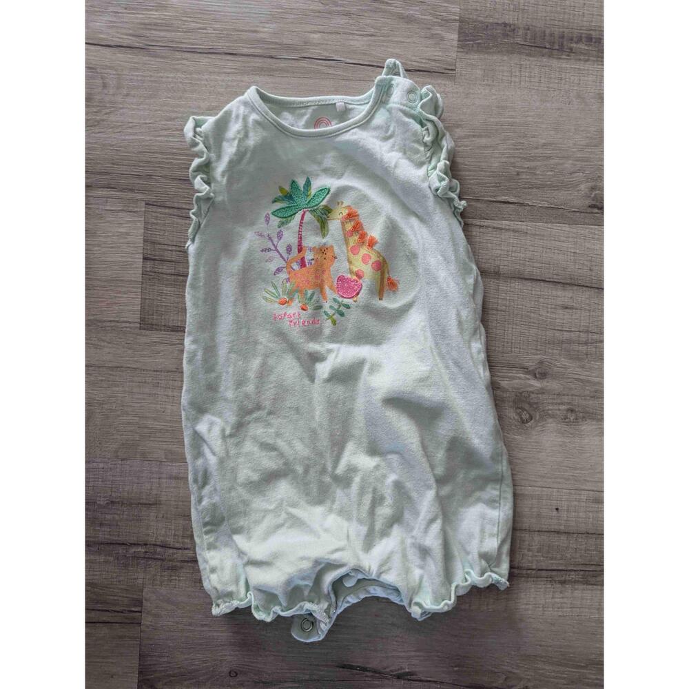 Next Pink Animal Print Ruffled Sleeve Romper, 3-6 Months (k7)